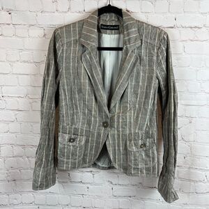 LUISA CERANO gray cotton metallic check plaid lined pockets jacket blazer 8
